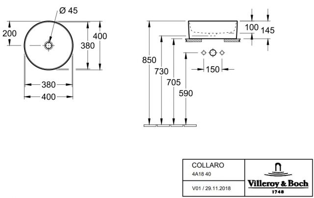 Villeroy & Boch "Collaro" Above Counter Basin Art. 4A184001