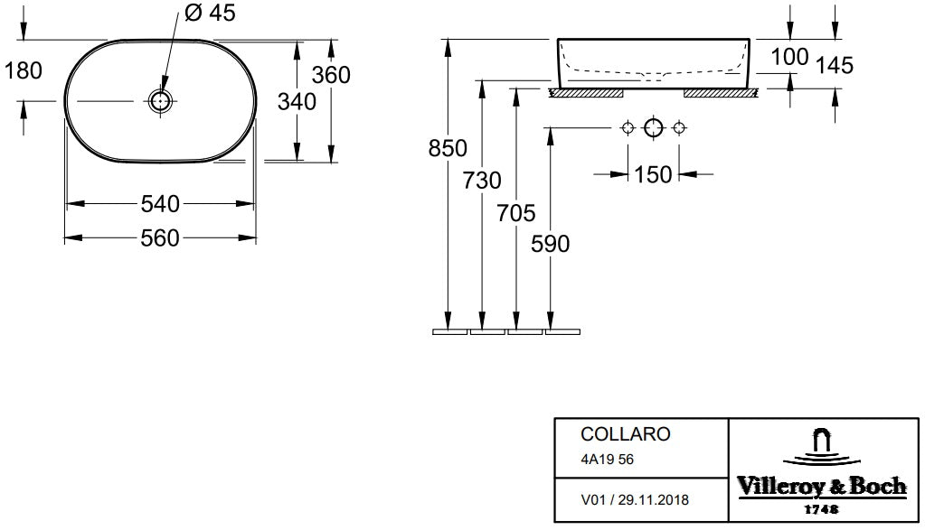 Villeroy & Boch "Collaro" Above Counter Basin Art. 4A195601