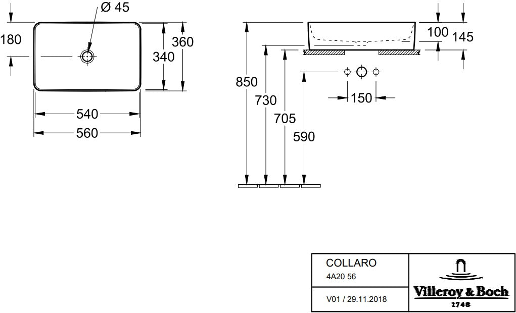 Villeroy & Boch "Collaro" Above Counter Basin Art. 4A205601